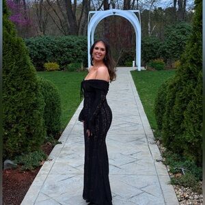 House of CB Black Embellished Off-Shoulder Gown